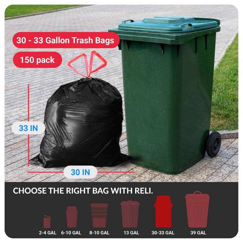 Reli. 30 Gallon Trash Bags Drawstring | 150 Count | Black | 30 Gallon Garbage Bags Heavy Duty | Large 30 Gal - Image 2
